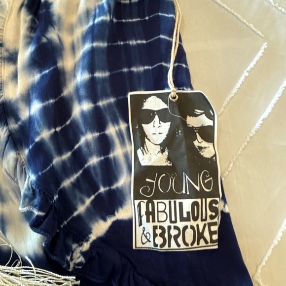 Young Fabulous & Broke High Waist Tie-Dye Shorts - Navy and White - Picture 2 of 12